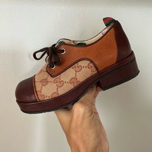 GUCCI CHILDREN'S GG AND LEATHER SHOE